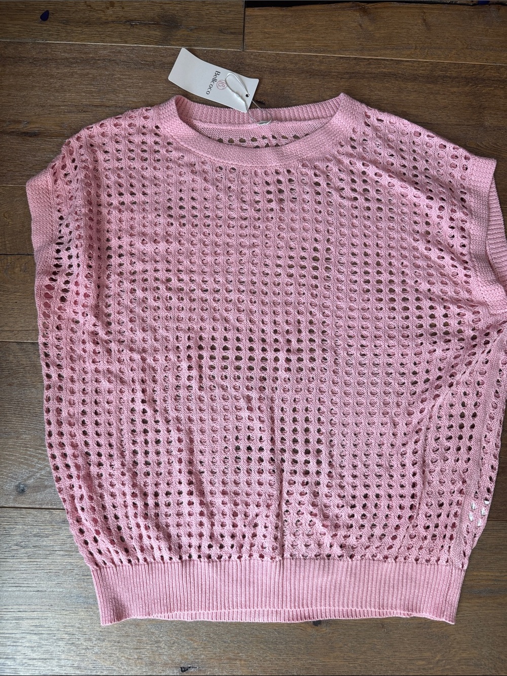 MarlaWynne Pink Open-Knit Crewneck Sweater Shell